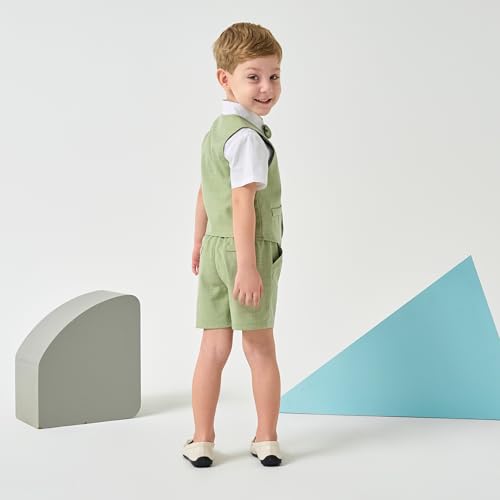 Image of Volunboy Baby Boys Summer Suits Short Sleeve Wedding Ring Bearer Outfits 4Pcs Graduation Dress Vest Shirt Bowtie Shorts Set