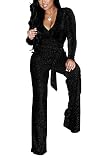 LightlyKiss Plus-Size Sequin Elegant Dressy Jumpsuits - Long Sleeve Glitter Cocktail Halloween Girl Jumper Suit Black Medium