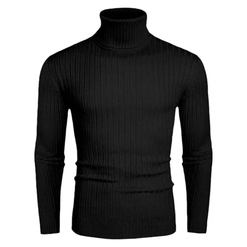 Men's Winter Turtleneck Warm Knit Sweaters Thickened Versatile Solid Color Slim Vertical Strips Pullovers4