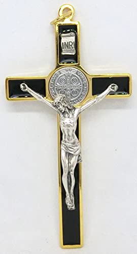 GTBITALY 10.389.21 SS Cruz de San Benito negra esmaltada a mano medida 12 cm oro con anillo exorcista exorcismo