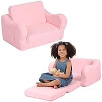 BestRoyal Comfy Toddler Chair, 2-in-1 Toddler Couch Fold Out, Kids Sofa Bed for Boys & Girls, Pink