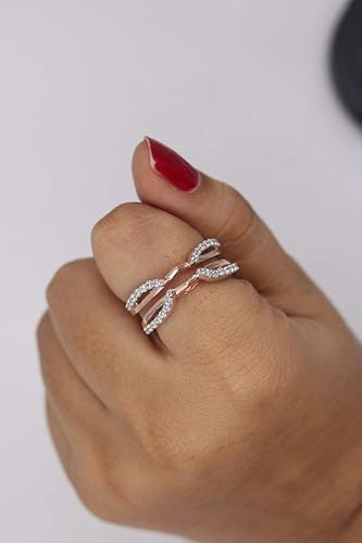 Purvika Jewels 2 ct Round Cut White Diamond Enhancer Solitaire Engagement Ring, 14k Rose & White Gold Over Guard Wrap