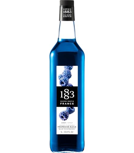 Image of 1883 Blue Raspberry Syrup for Drinks, Made in France, 1 Liter Glass Bottle