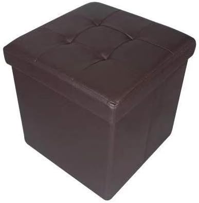 HomeHarmony® Quilted Top Folding Storage Ottoman Seat, Stool, Toy Storage Box Faux Leather (Brown, Medium)