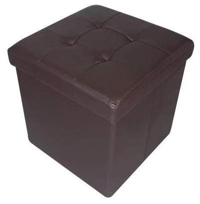 HomeHarmony® Quilted Top Folding Storage Ottoman Seat, Stool, Toy Storage Box Faux Leather (Brown, Medium)