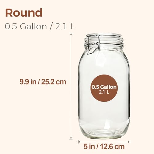 Image of ComSaf Large Glass Mason Jars with Airtight Lids Half Gallon 3 Pack Bulk | BPA-free food-grade glass, wire clamp seal, half-gallon 71 oz bulk, vegetable pickling, fermentation jars, candy jar