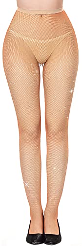 Image of Sparkle Rhinestone Fishnets High Waist Tights Party Stockings for Womens