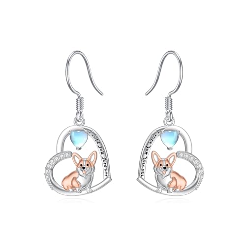 Boucles d'oreilles Corgi en argent et pierre de lune au quotidien