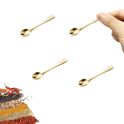 4 PCS Tiny Stainless Steel Spoons for Spices Jars Mini Size 2.87 Cute Small Stainless Steel Condiment Spoons for Spices Salt Sugar Pepper Honey (4 PCS 2.87 Gold)