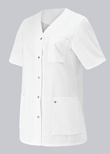 BP 1617-400-21-52n Damen-Kasack, 1/2 Hülse, V-Ausschnitt mit Druckknopfband, 215,00 g/m² Stoffmischung, weiß, 52n
