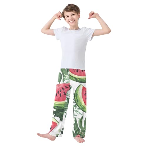 Watermelon and Leaf Boys Long Pants Soft Trousers Elastic Waist Kids Lounge Bottoms with Pockets S-XL3