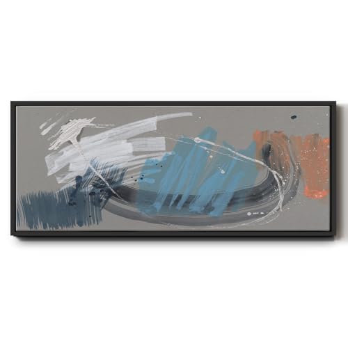 Renditions Gallery Abstract Brushstrokes Floater Framed Wall Art Colorful Whimsical Marks Canvas Home Decor Paintings for Bedroom Office Living Room - 8"X20" BLACK Frame GAL022