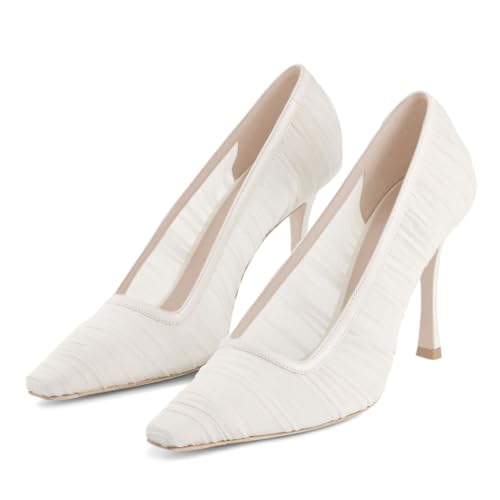 Tang'scuisins Women Special Slip on Ruched Pumps Closed Square Toe Stiletto High Heels Fancy Wedding Formal Party Club Evening Event Solid Shoes Size 4-16 US