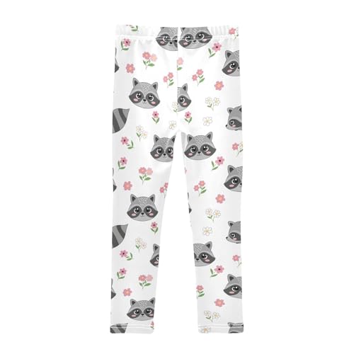 Girls Leggings Size 4T Raccoon Flowers White Soft Stretchy Pants Breathable Girl Clothes for School Dance2