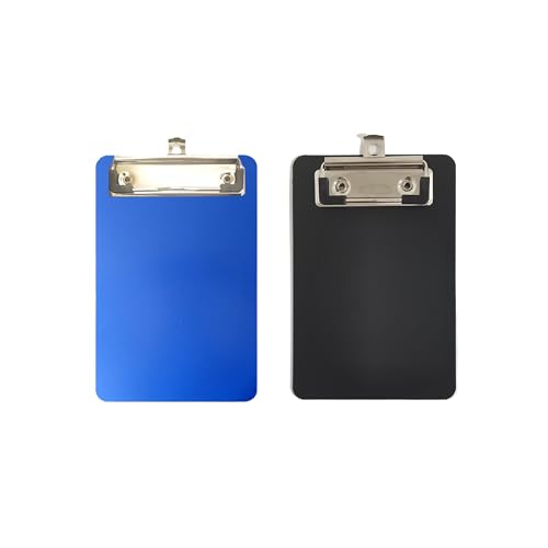 クリップボード A6 縦 薄型・静音クリ 12*18cm 2枚入り 書類がすっきり分けられる 用箋挟 ポケットサイズ メモ帳用 伝票バインダー 領収書 会計票整理 軽量 携帯便利 (ブルー+ブラック)