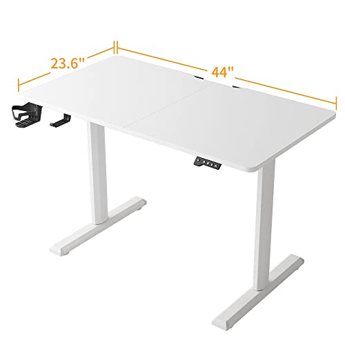 FEZIBO 44 x 24 Inches Standing Desk, Height Adjustable Electric Standing Desk, Stand up Table, Sit Stand Home Office Desk with Splice Board, White