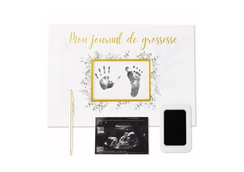 Janazur Journal de Grossesse a remplir Kit d'Empreintes Bébé Livre de Grossesse 4 Cartes a Gratter Annonce Les premières Fois de Bébé Checklist Baby Shower Cadeau Future Maman Souvenirs