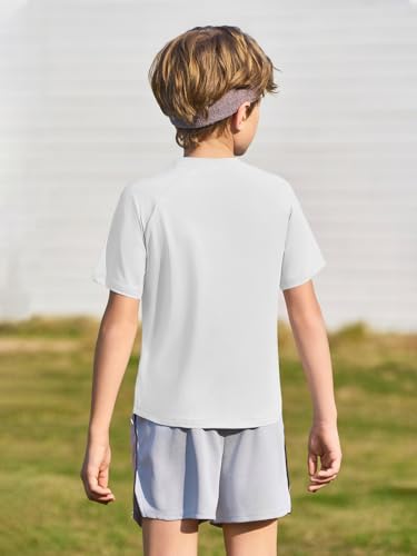 Haloumoning Jungen T-Shirt Kurzarm Rundhals Tops Kinder Sommer Einfarbig Leicht Oberteil Regular Fit Sport Tshirts Casual Basic Tees 5-14 Jahre, Weiß, 7-8 Jahre
