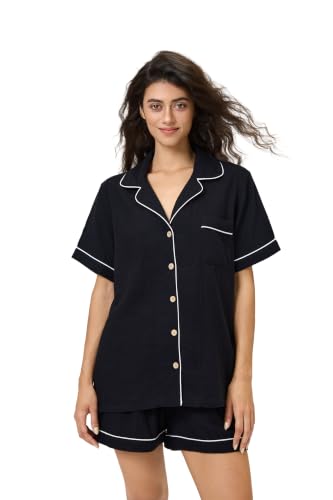 Image of BESTOUCH Womens Pajama Sets: 100% Cotton Muslin Linen Feel