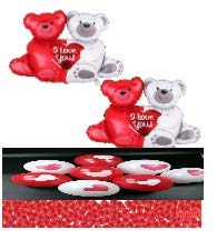 Teddy Bear Balloon Set Pack of 2-1000 Red Rose Petals | White and Red Love Heart Balloons for Valentines Day Decor | Anniversary Decorations with Rose Petals | Valentines Day Balloons for Wedding
