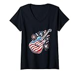Photo Gallery donna red white blue guitar usa flag firework 4th of july maglietta con collo a v Photo Gallery donna red white blue guitar usa flag firework 4th of july maglietta con collo a v