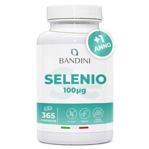 Bandini® Selenio 365 Comprimidos - Suministro para +1 año - 100 µg Dosis Alta - Para la Tiroides y el Sistema Inmunitario - L-Selenmetionina - Suplemento Mineral para Hombre y Mujer - Vegano, Sin OMG