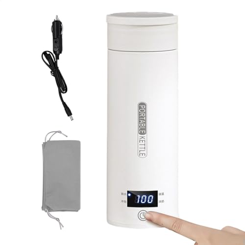 Electric Travel Mug, Portable 12V Electric Tea Coffee Kettle, Portable LCD Display, Quickly Heating 400ml Temperature Control Mug for Water, Tea, Coffee