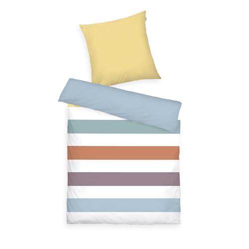 TOM TAILOR Renforcé-Bettwäsche, 80x80 cm + 135x200 cm, 100% Baumwolle/ Renforcé, Mit Wendemotiv und farbigem Markenreißverschluss, COLORED STRIPES...