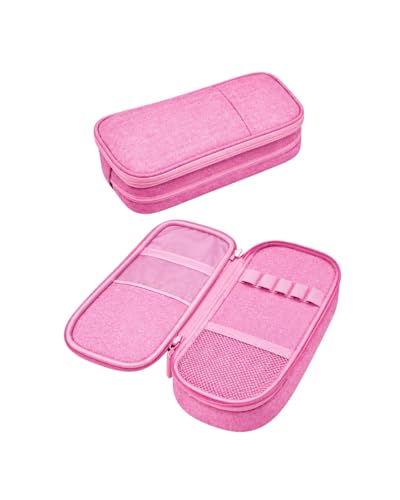 Estojo Escolar Grande com Divisórias e Zíper – Organizador de Canetas Multifuncional para Escola, Faculdade e Escritório - Várias Cores (Rosa)