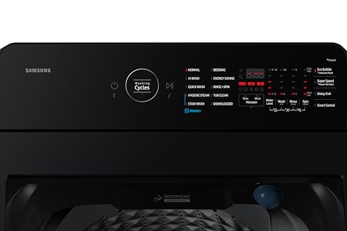 Image of Samsung, 10kg, 5 Star, AI Wash, Eco Bubble, AI Energy Mode, AI VRT+, Hygiene Steam, Quick Wash, Smart Control, Digital Inverter, Fully-Automatic Top Load Washing Machine, WA80F10B3BTL, Black Caviar