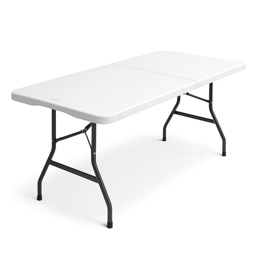 SAKUSEI 6ft 1.8m Sturdy Folding Table Trestle Party Garden Table With Carry Handle
