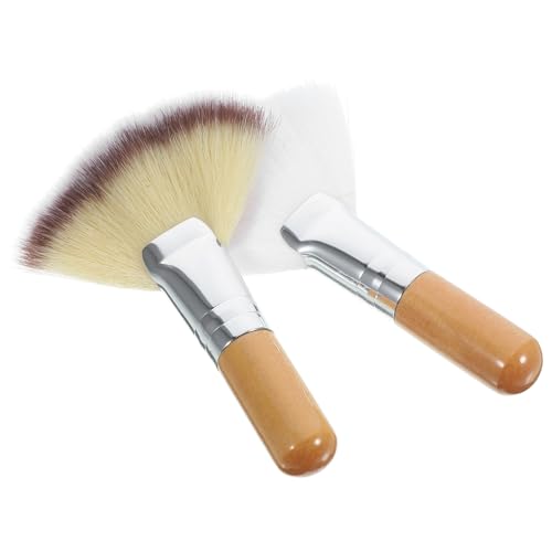 LRXIYODE 2 piezas Brochas de Maquillaje Ventilador Pinceles Faciales para Polvo Iluminador y Colorete Cerdas Suaves y Mango Corto Aplicador para Mujer