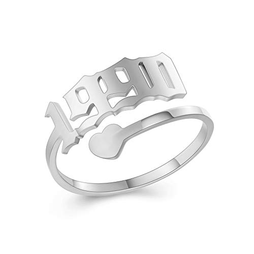 SKQIR Year Open Ring for Women,Initial Number Birth Year Ring Adjustable Promise Rings Engagement Wedding Band Gold/Silver Stainless Steel Ring for Girl Delicate Jewelry Gift