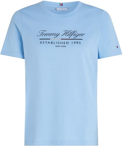 Tommy Hilfiger Damen T-Shirt Kurzarm Script Graphic aus Baumwolle, Blau (Vessel Blue), XS – Ansicht 5