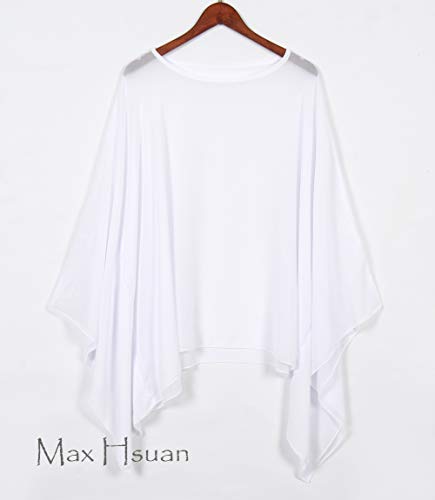 Max Hsuan Womens Summer Solid Sheer Batwing Blouse Chiffon Caftan Poncho Tunic Top Plus Size Cover up2