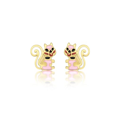 Boucles d'oreilles écureuil or jaune 9 ct enfant Carissima puces émaillées