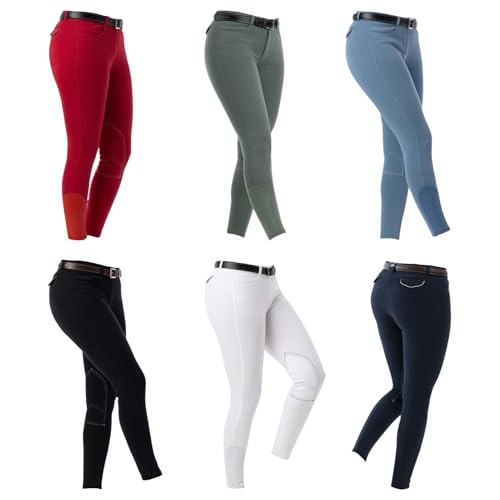 Riding World - Pantalones de equitación para mujer y niños Alexandrie | Pantalones de equitación con ribete en las rodillas de tela | con bolsillos delanteros | Leggings de equitación en seis colores