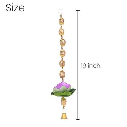 Image of Akaar Decor Lotus Hanging Set of 2 | Multicolor Lotus Flower Wall Hanging with Golden Beads & Bell | Diwali Decoration, Temple Decor, Pooja Room & Home Entrance Hanging
