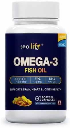 Aceite de pescado Omega 3 1000 mg cápsulas de ácidos grasos 180 mg de EPA y 120 mg de DHA Paquete de 1 (60 cápsulas de cápsulas blandas) Apoya la