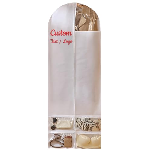 Personalized Dress Bags for Gowns Long, 63'' 55'' 47'' 39'' Custom Garment Bag Embroidered Name/Text Suit Bag Hanging Covers for Closet Storage Travel Breathable Garment Holders for Men Women