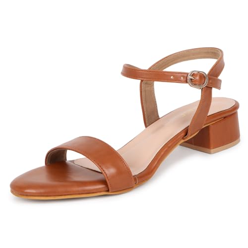 Image of TRASE Women Block Heel Sandals with Ankle Strap, Stylish and Comfortable Design, Perfect for Casual Outings