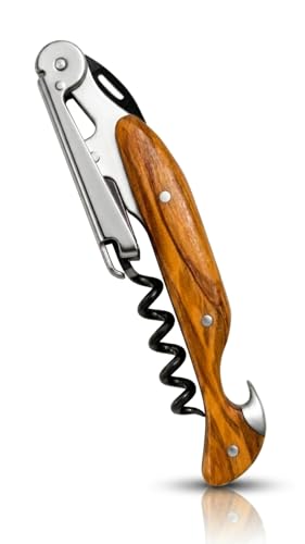 Sacacorchos de Camarero Profesional FALCORK® 144 Agilidad – Abridor de Botellas de Vino de 1 Paso Rápido con Hélice Marcada Fácil de Usar y Generoso y Cómodo Mango en Madera Natural de Olivo