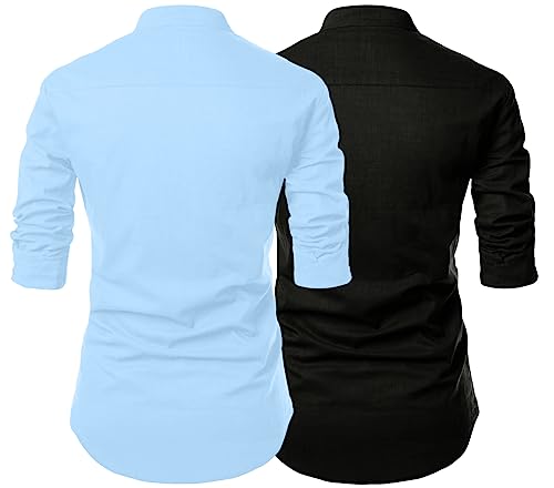 Image of Men's Trendy Short Kurta Shirt | Mandarin Collar Full Sleeve Cotton Ethnic Wear | Regular Fit Traditional Indian Apparel | Casual Festive Party Function Clothing