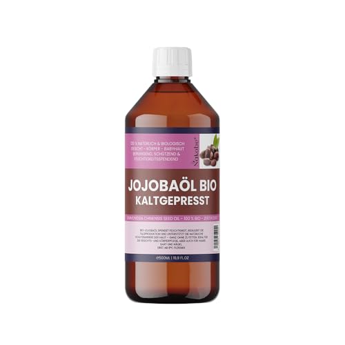 Aceite de jojoba orgánico prensado en frío – Premium Simmondsia chinensis Seed Oil para cosméticos, cuero cabelludo y cuidado del cabello – Nativo – Vegano – Nakobe (500 ml)
