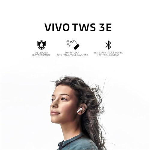 Image of Vivo TWS 3e Wireless Earbuds, Up to 42H Playtime, IP54 Water Resistant, Dual Device Connection, 3 Hours Playback in 10 Minutes, Touch Controls, 5.3 BT, 88ms Low Latency for Gaming (Bright White)