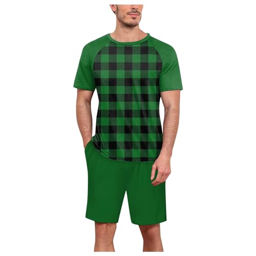 Pyjama homme col en V ensemble de nuit léger respirant et souple à carreaux