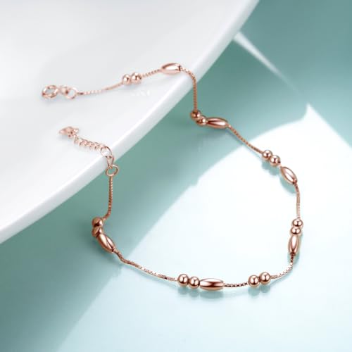 Image of WINNICACA 925 Sterling Silver Anklets for Women Adjustable Beaded Butterfly Opal Anklet Bracelet Foot Chains Jewelry Gifts for Women Beach Birthday Christmas Gift