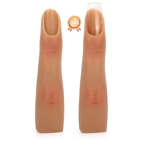 2 Pieces Silicone Practice Fingers for Acrylic Nails, Fake Training Hand Finger Model Flexible Bendable Mannequin Finger, Soft Realistic Joint Nail Practice Fingers with Makeup for Nail Art (Color 4) Cover