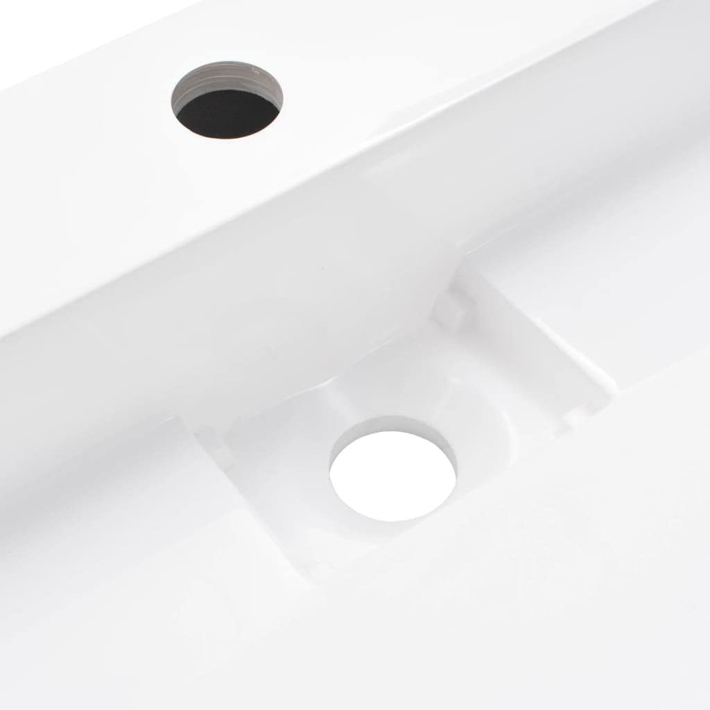 Lavabo mineral fundido 100 x 46 x 11 cm, color blanco, lavabo con orificio para grifo para montaje en pared y lavabo, baño sanitario para invitados, incluye material de montaje
