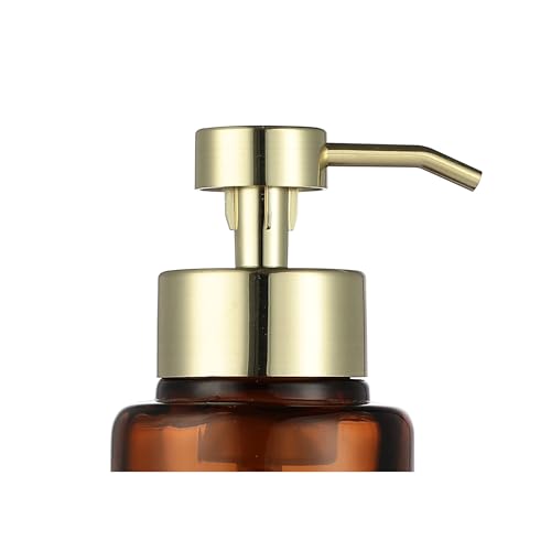 Image of H Halston Amber Glass Foaming Soap Pump Dispenser, Foaming Soap or Liquid handoap compatable, Durable, Refillable, Bathroom & Kitchen Countertop, Bathroom, Home Decor (Amber Glass with Gold Pump top)